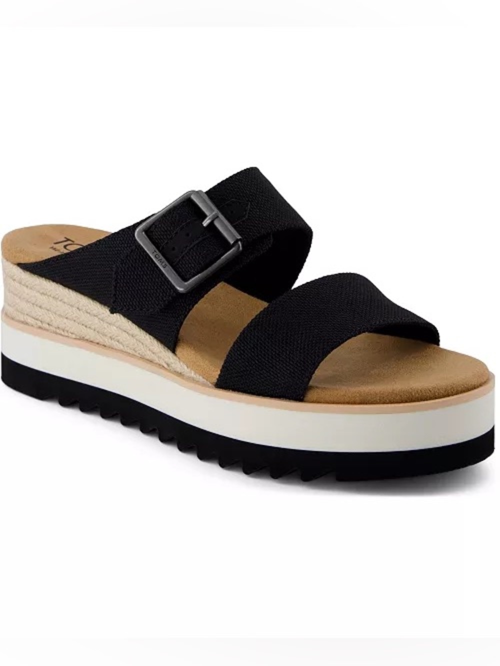 TOMS Women's Diana Mule Buckle Wedge Sandals in Black Canvas Size 8